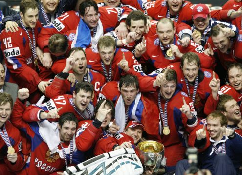 Россия - чемпион мира 2008 по хоккею с шайбой.